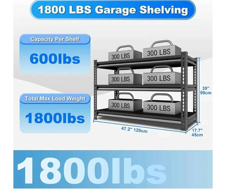 Heavy Duty 3-Tier Metal Garage Shelves - 1800lbs Capacity - photo 2