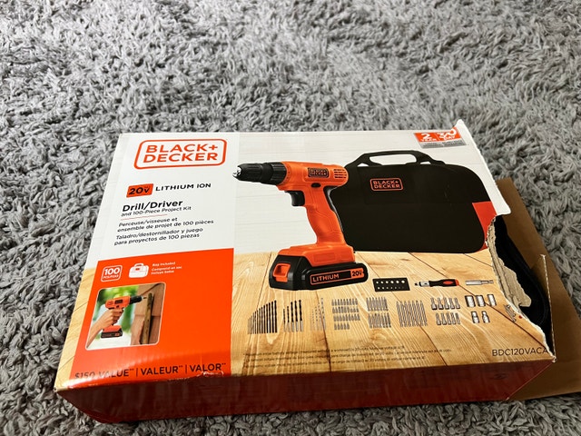 Black & Decker 20V Cordless Drill, 100pc Accessory Set
