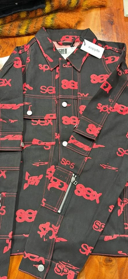 Sp5der 5EX AOP Denim Trucker Jacket 'Black' - Size XXL