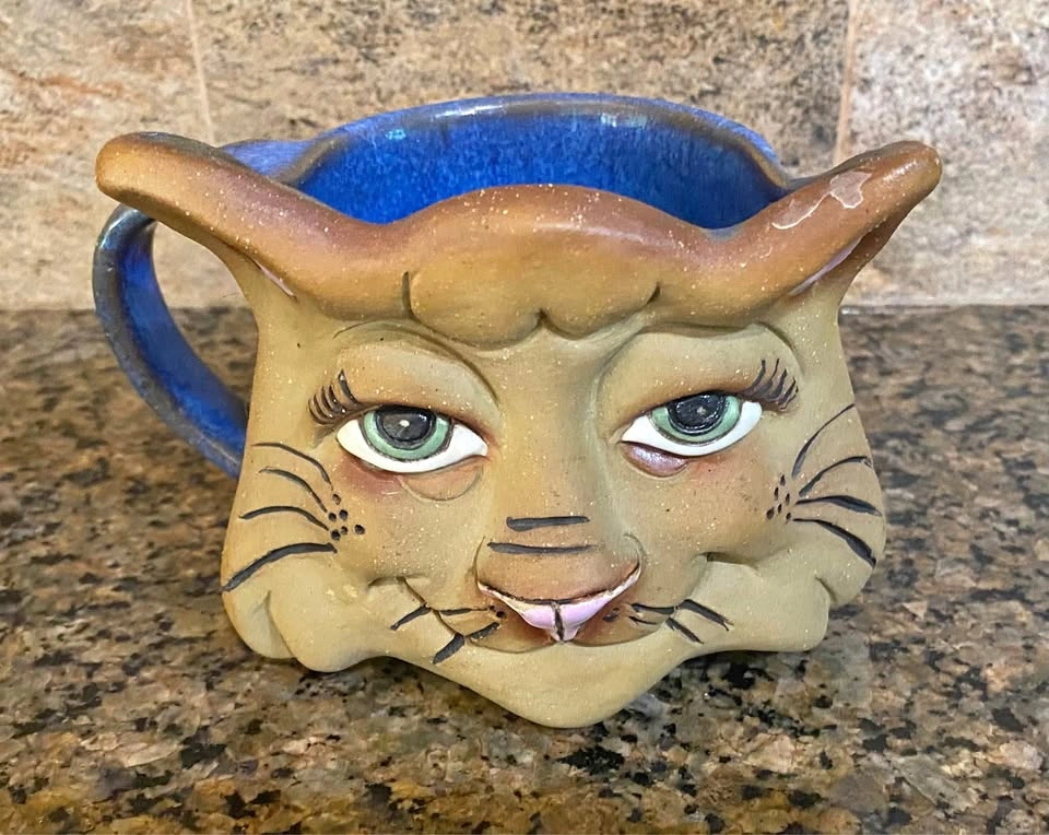 Vintage clay cat mug