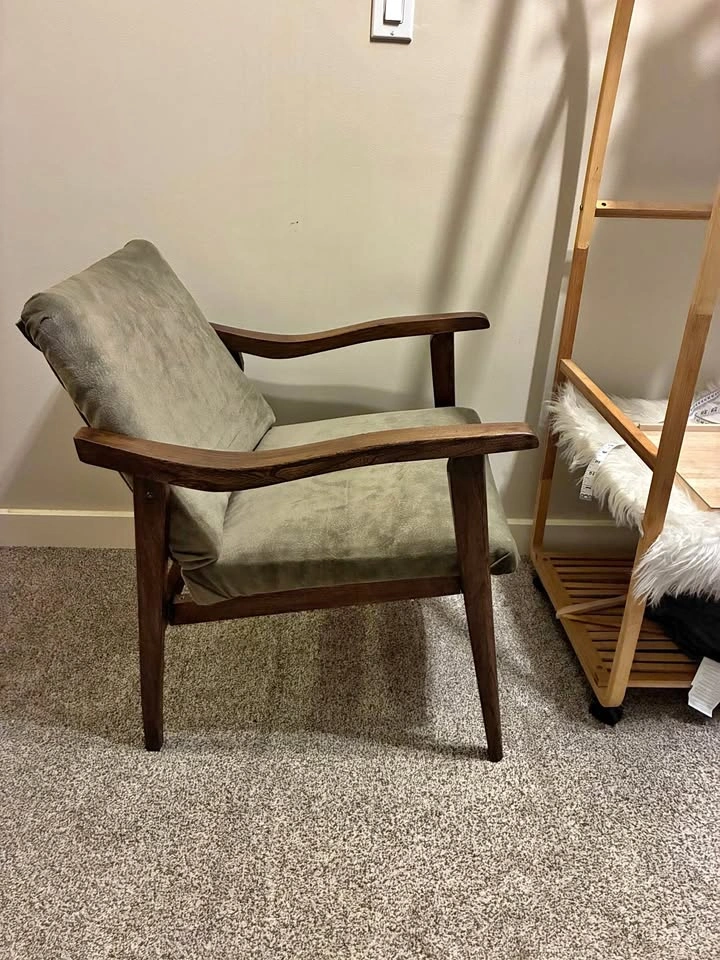 MCM Lounge Chair with Green Faux Suede Upholstery