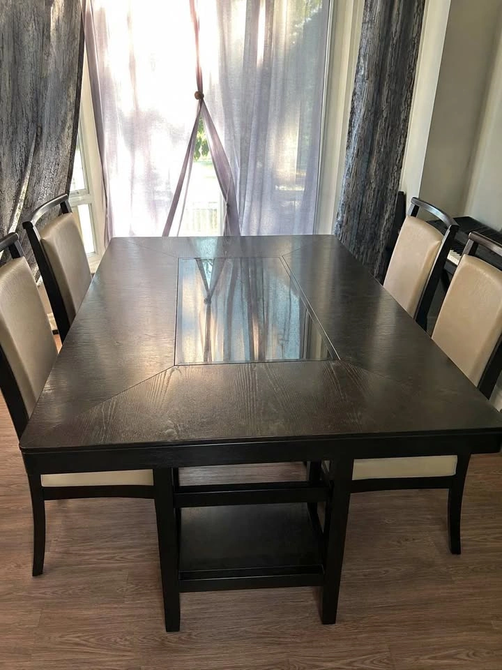 Wood Dining Table + 4 Matching Chairs - Sturdy Dining Set