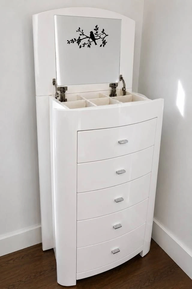 White Jewelry Armoire with Mirror & Storage Drawers - photo 2
