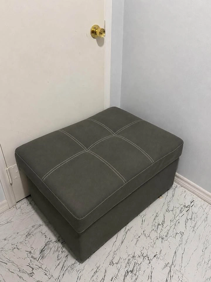 Grey Sectional Sofa Bed + Storage Ottoman & 2 Stools - Full Set - photo 4