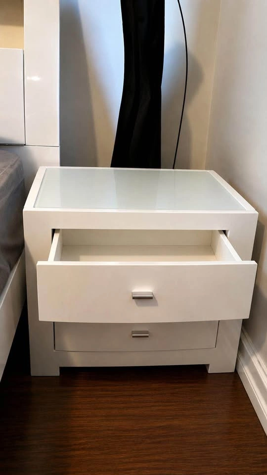 Modern White Bedside Tables with Glass Top - Set of 2 - photo 2