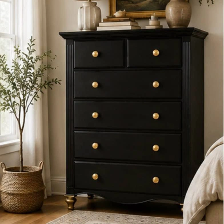 SOLID WOOD, oversized 6-Drawer Dresser | Black + Gold