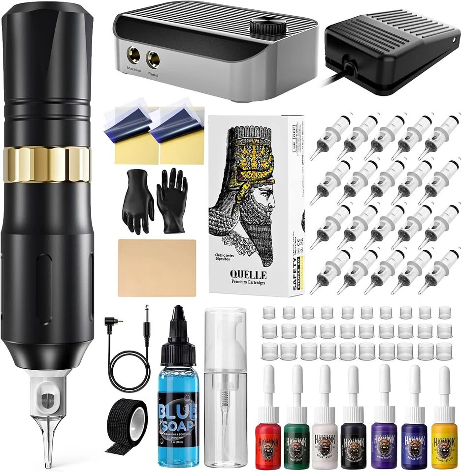 Rotary Tattoo Pen Kit w/20 Needles & 7 Colors Ink