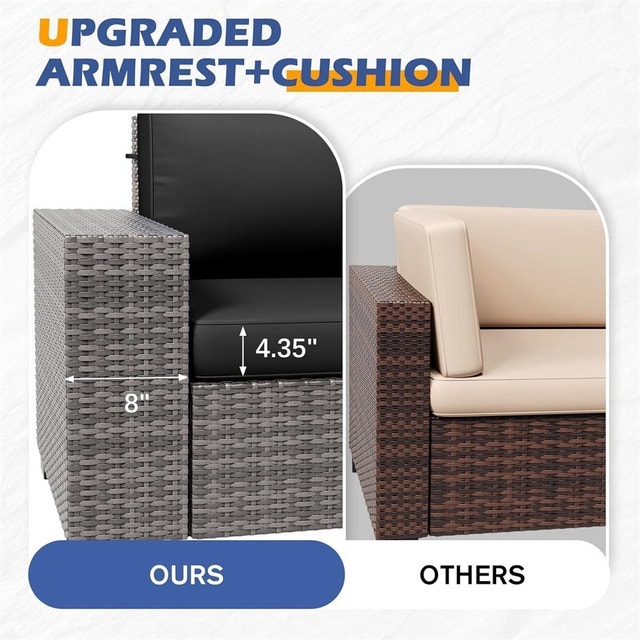 6 Pieces Outdoor Patio Furniture Set with Table Gray Rattan - photo 3