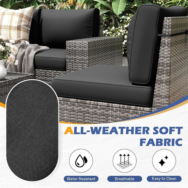 6 Pieces Outdoor Patio Furniture Set with Table Gray Rattan - photo 5