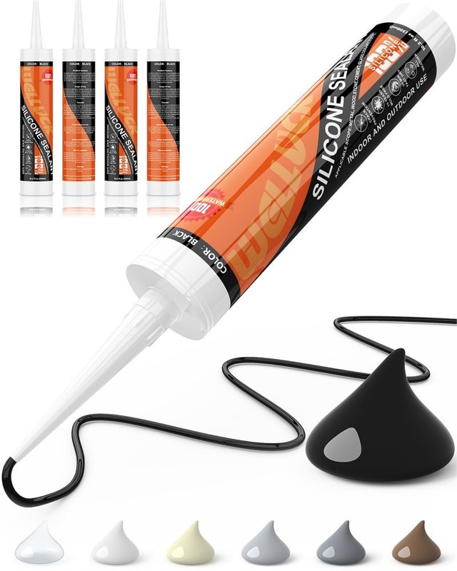 10.2 Oz WELLUCK Black Silicone Caulk, 100% Waterproof