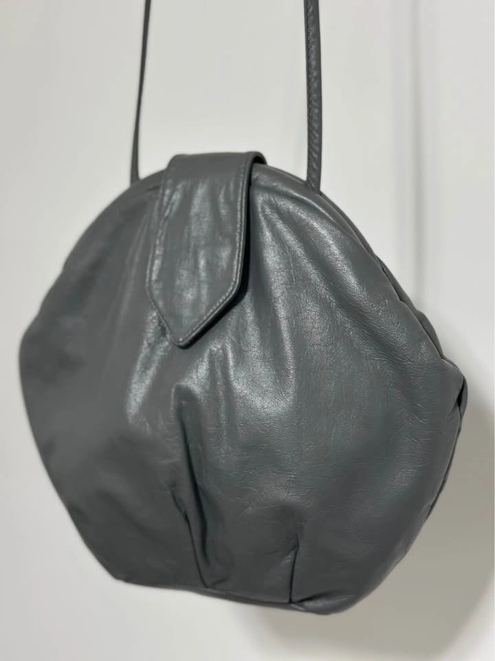 Vintage Gray Leather Shoulder Bag - photo 2