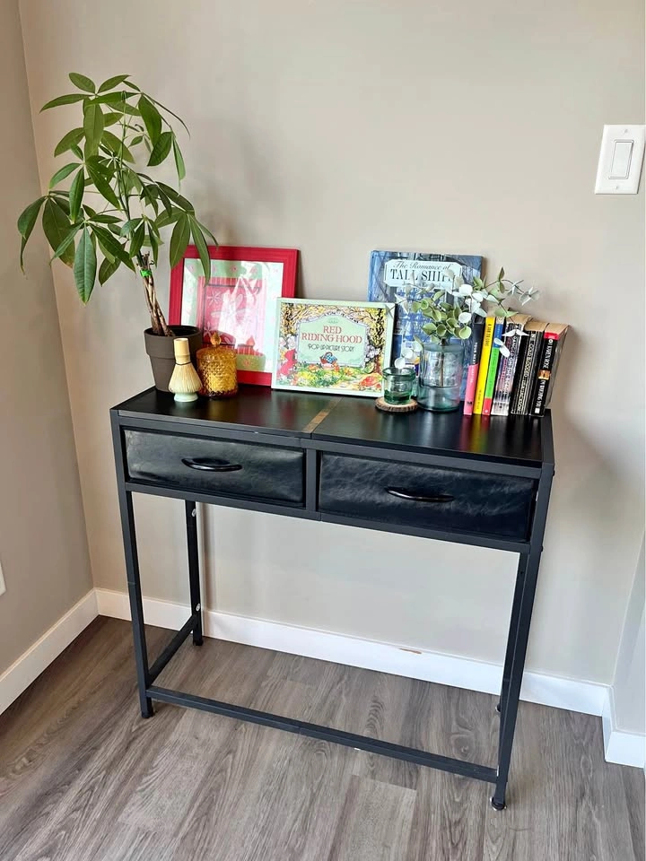 Black Console Table with 2 Fabric Drawers