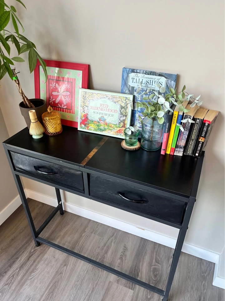 Black Console Table with 2 Fabric Drawers - photo 2