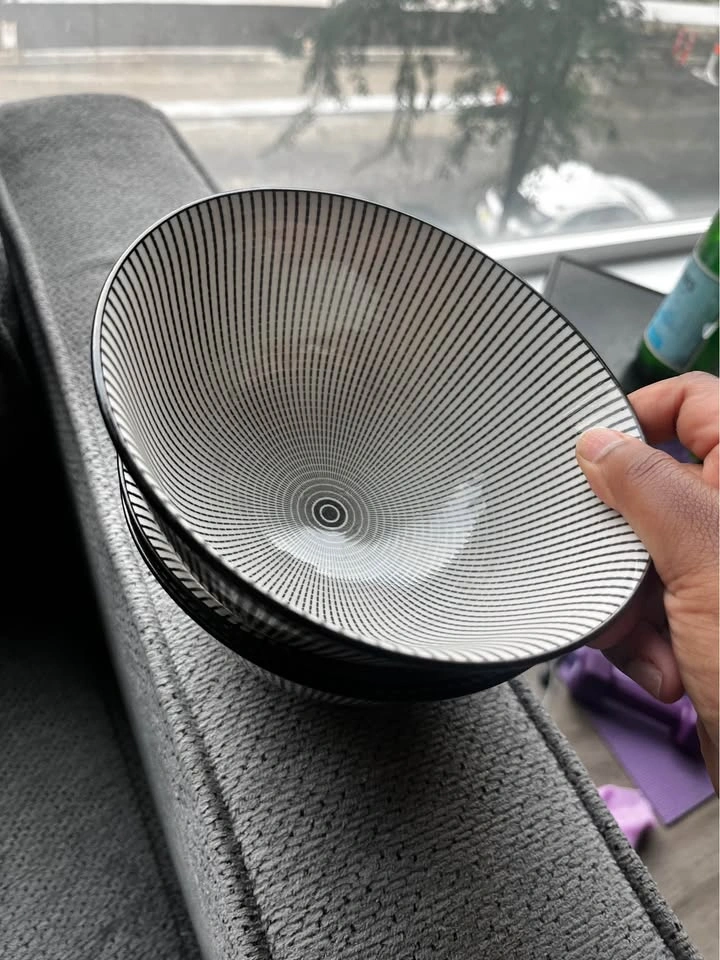 Set of 3 Black and White Geometric Ceramic Bowls - photo 2