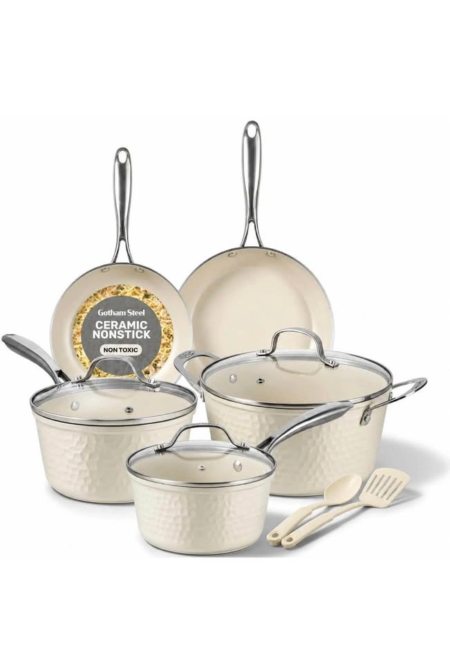 GOTHAM STEEL Hammered 10 Pc Ceramic Pots and Pan Set - photo 2
