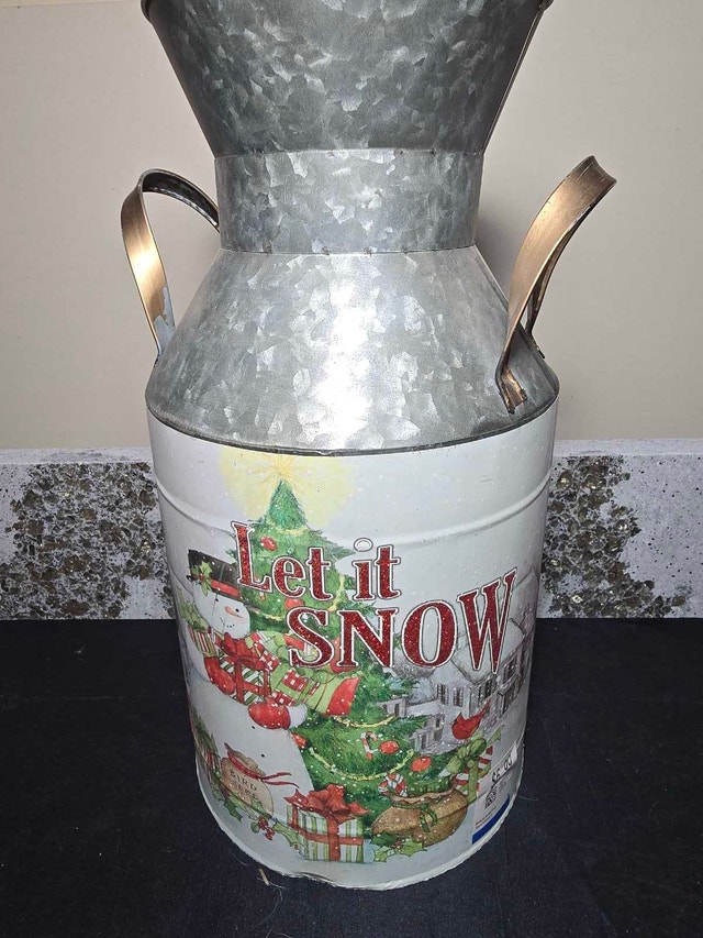 Let it Snow Metal Milk Can Decor