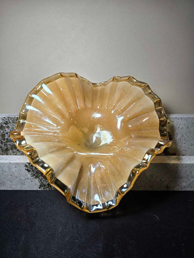 Amber Iridescent Heart Shaped Glass Dish