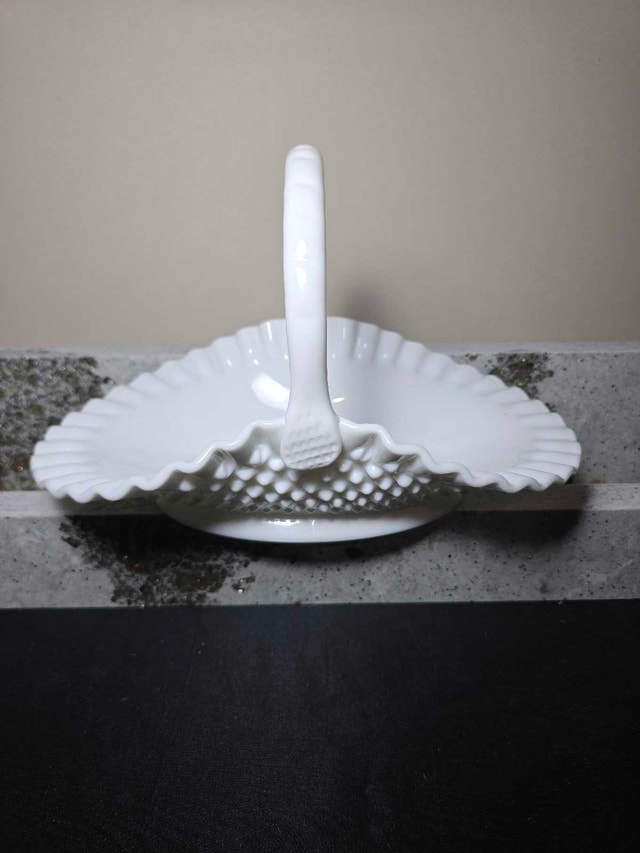 Fenton Milk Glass Hobnail Basket