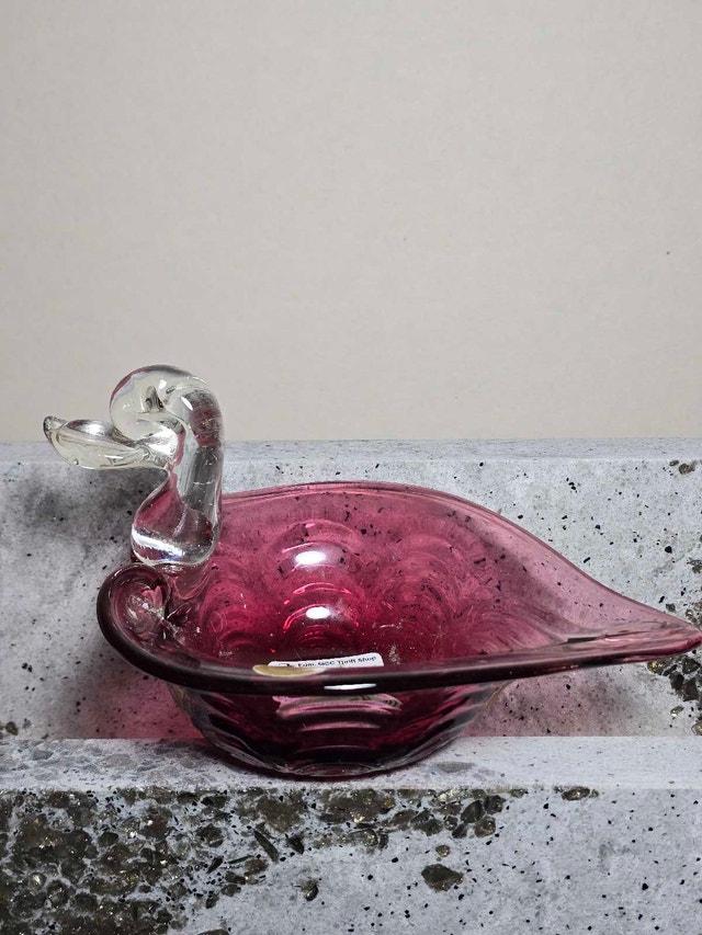 Pink Glass Swan Dish