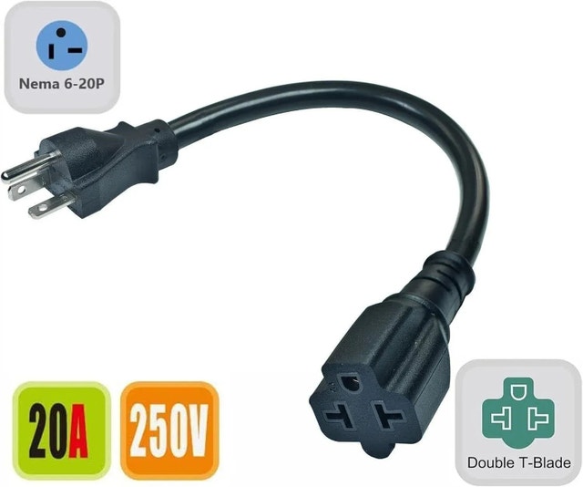 NEMA 6-20P to Double T-Blade Adapter Cord
