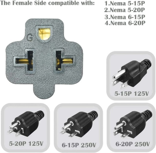 NEMA 6-20P to Double T-Blade Adapter Cord - photo 3