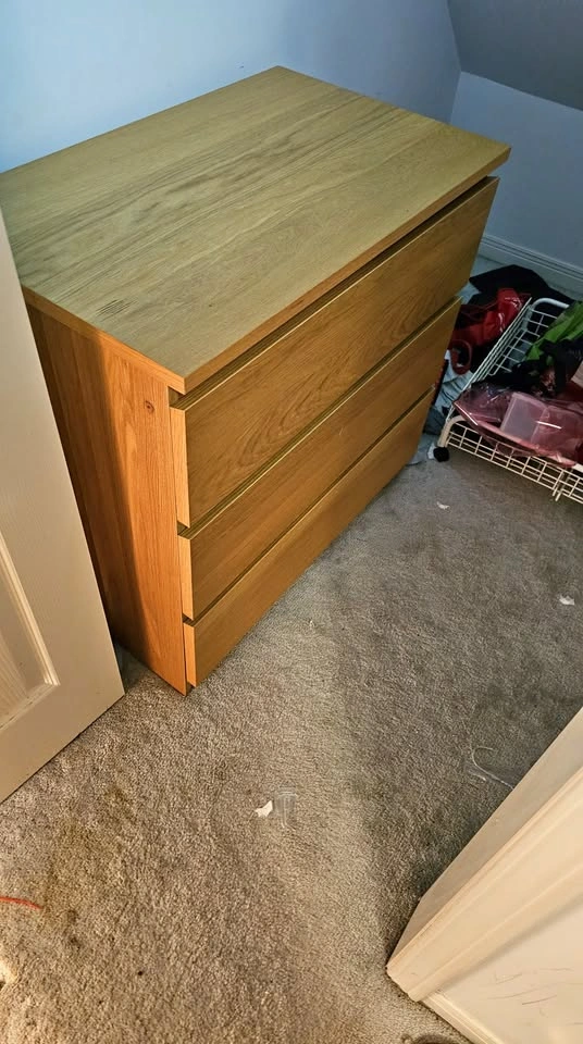 Light Brown Wood 3-Drawer Dresser