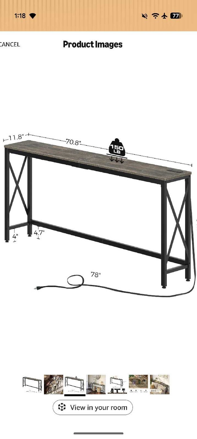 Narrow Sofa Table with Outlets - photo 2