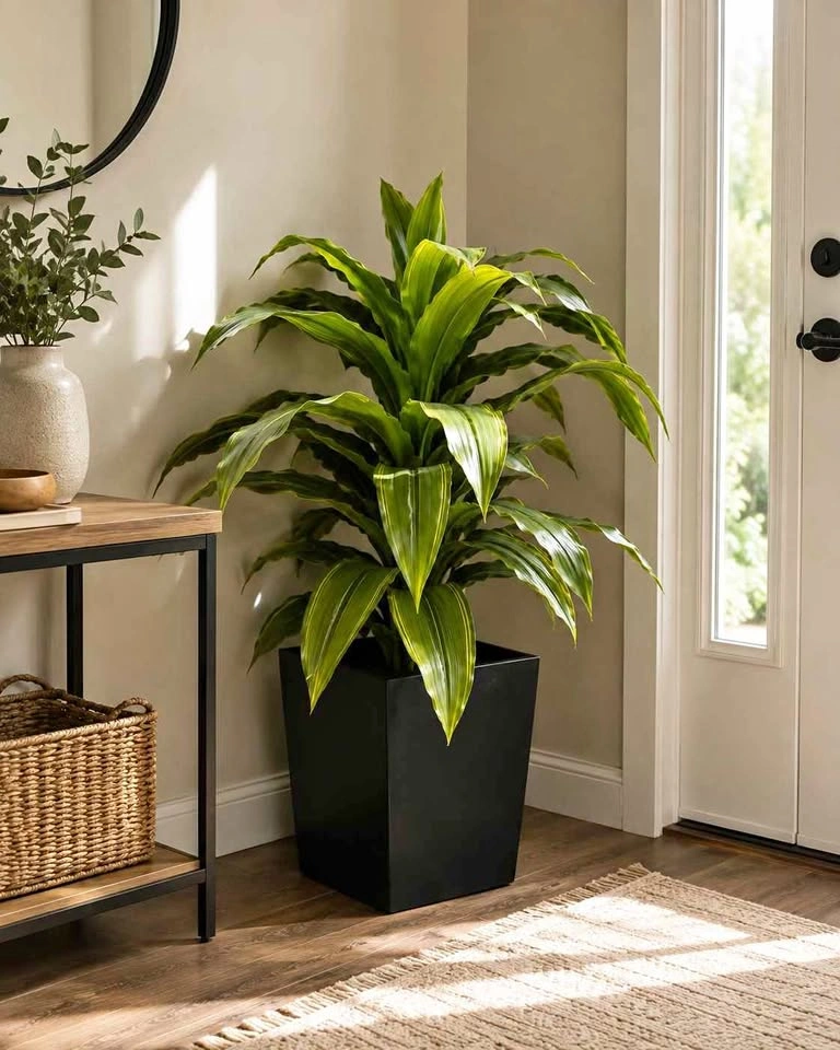 Large Faux Floor Plant with Black Planter 🌿