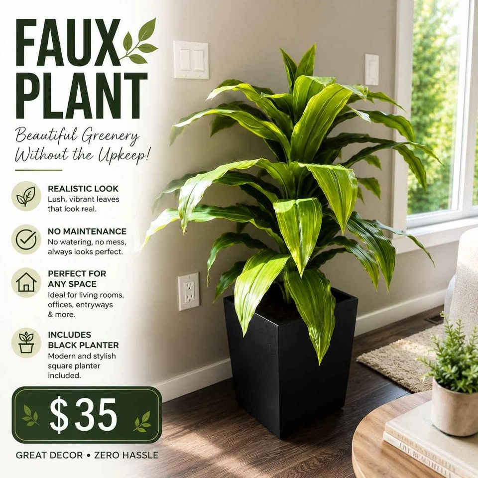 Large Faux Floor Plant with Black Planter 🌿 - photo 2