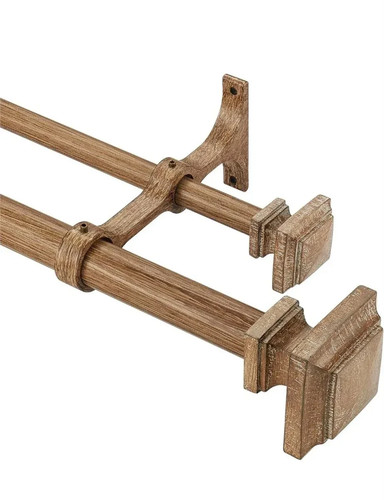 Double Wood Curtain Rods 36-72" 1 Inch Decorative Window Rod