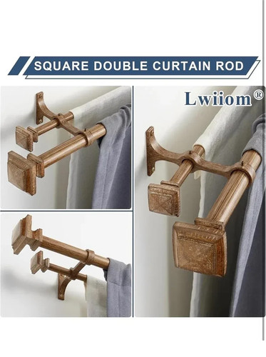 Double Wood Curtain Rods 36-72" 1 Inch Decorative Window Rod - photo 2