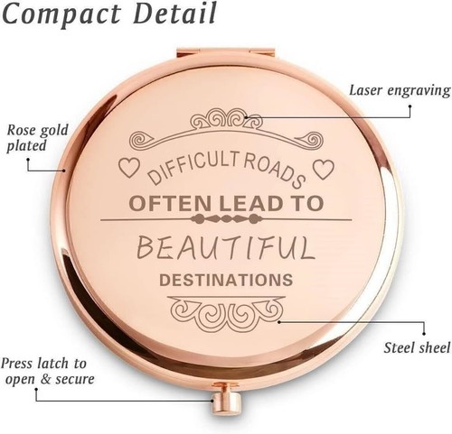 Engraved Compact Mirror 'Difficult Roads Lead To Beautiful Desti - photo 2