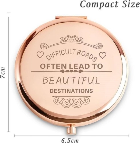 Engraved Compact Mirror 'Difficult Roads Lead To Beautiful Desti - photo 3