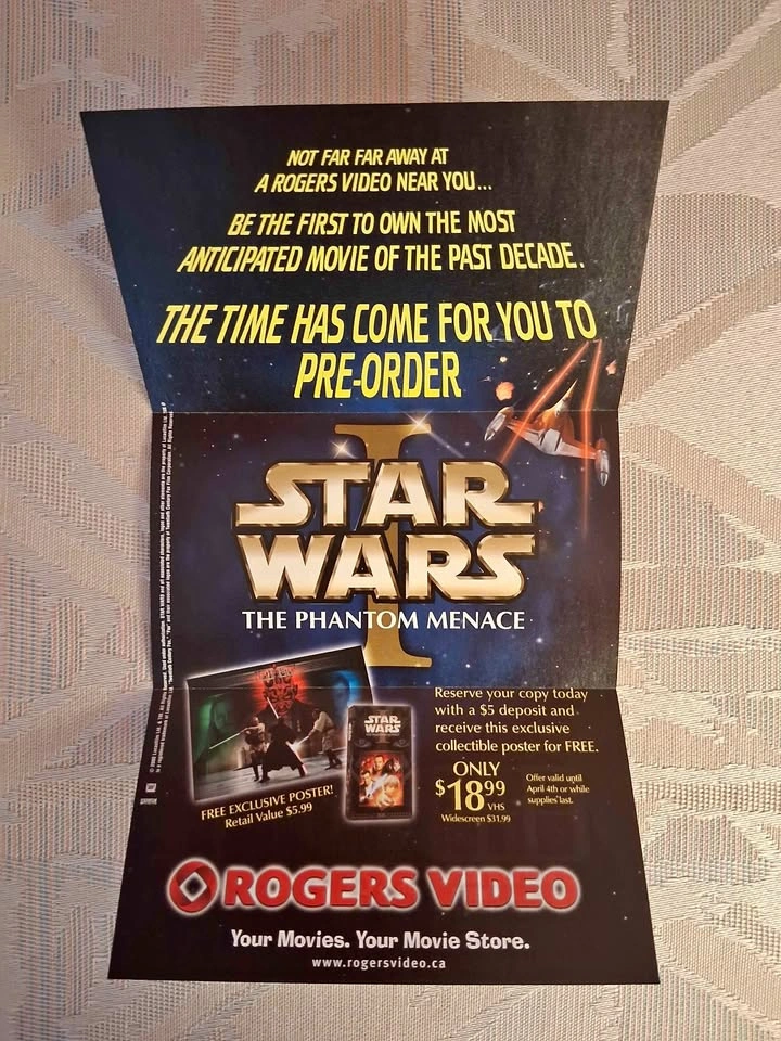 Vintage 2000 Rogers Video flyer - Star Wars / The Sixth Sense