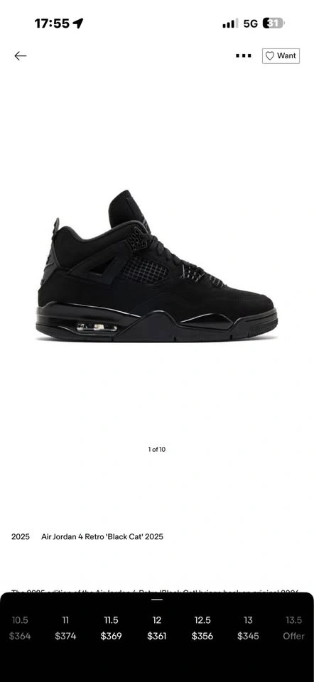 Jordan 4 Black Cat Men’s size 12 - photo 2
