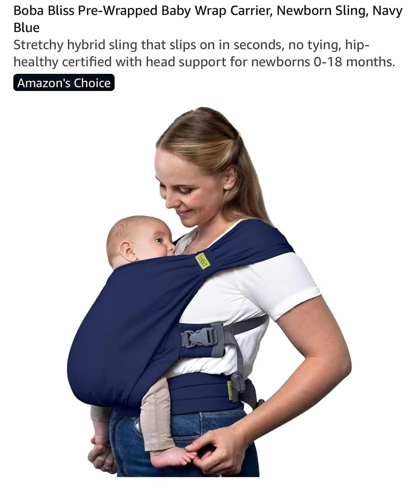 Boba Bliss Pre-Wrapped Baby Wrap Carrier | Navy Blue | NWT