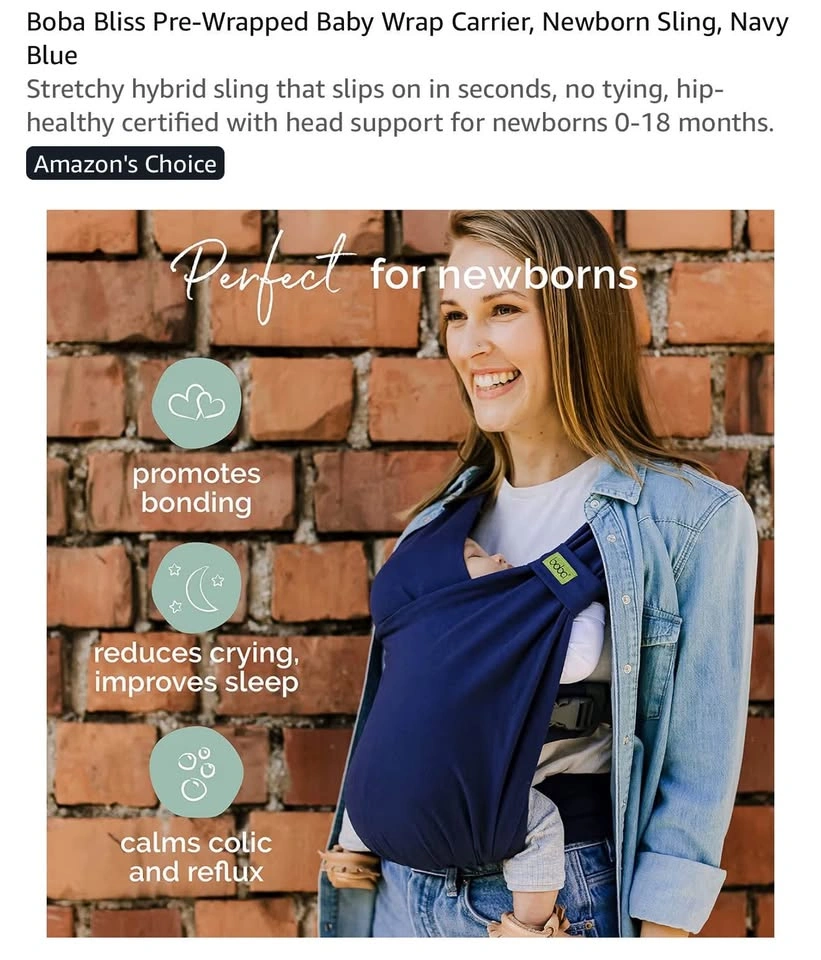 Boba Bliss Pre-Wrapped Baby Wrap Carrier | Navy Blue | NWT - photo 2