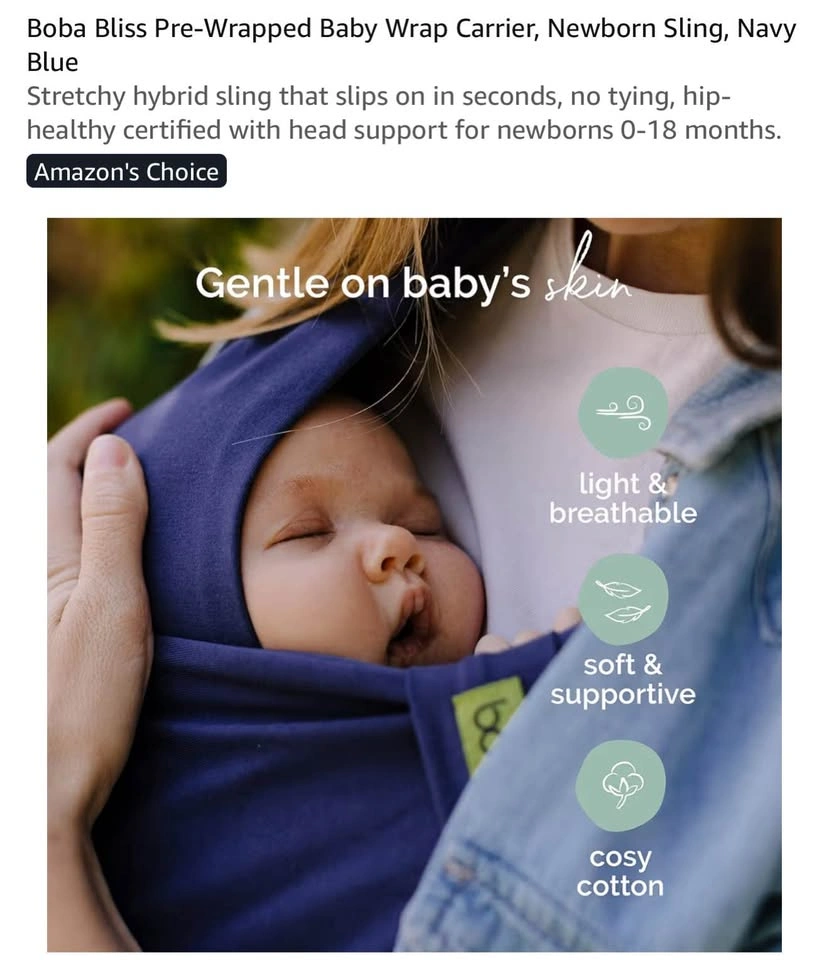 Boba Bliss Pre-Wrapped Baby Wrap Carrier | Navy Blue | NWT - photo 3