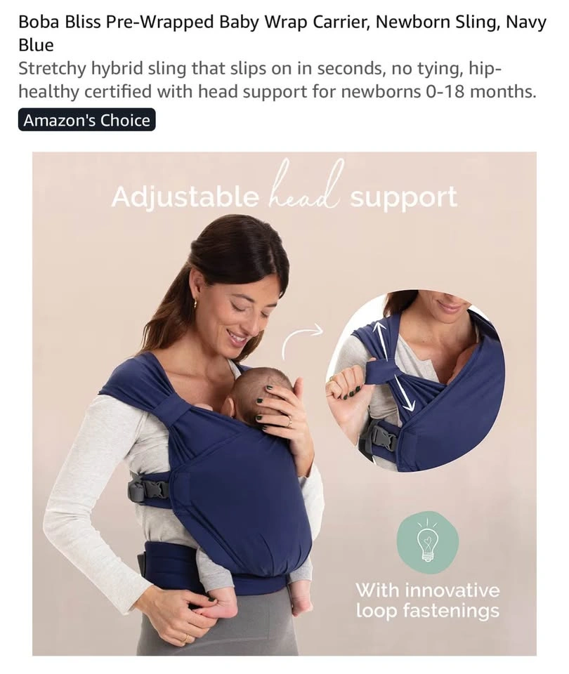 Boba Bliss Pre-Wrapped Baby Wrap Carrier | Navy Blue | NWT - photo 4