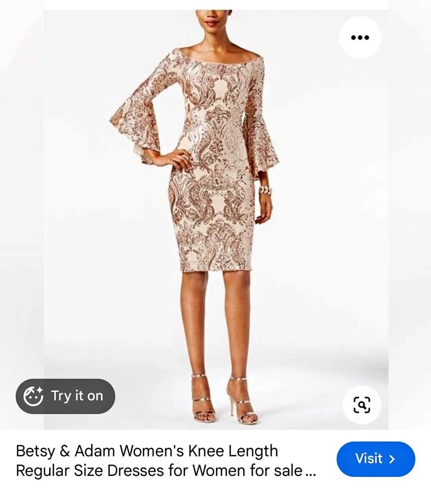 Betsy & Adam Sequin Bell Sleeve Knee-Length Dress