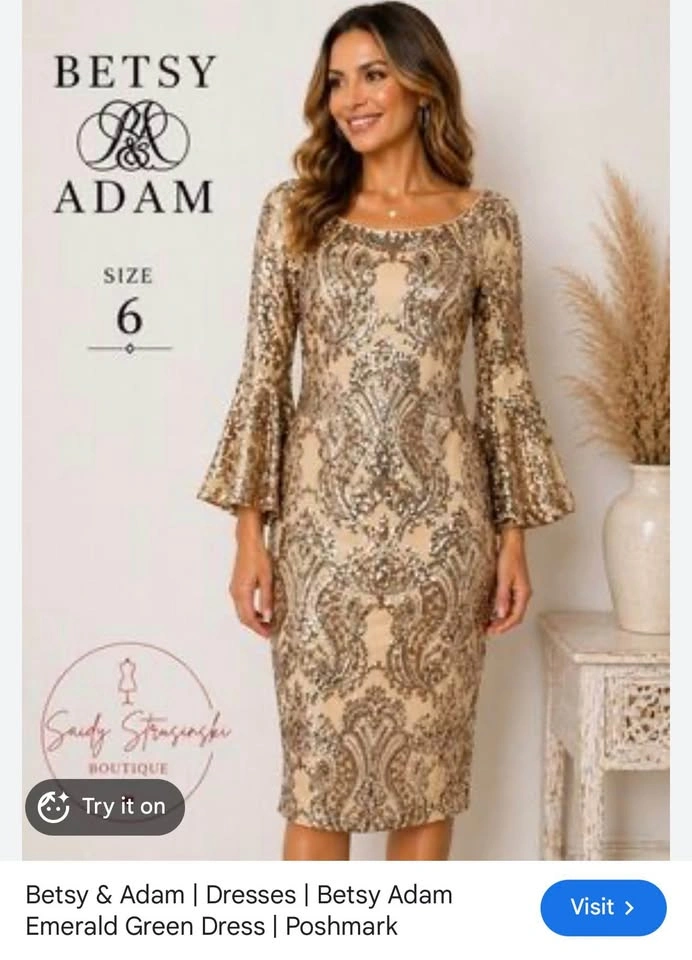 Betsy & Adam Sequin Bell Sleeve Knee-Length Dress - photo 2