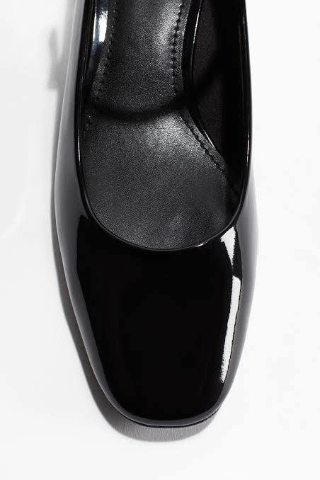 H&M Black Patent Leather Square Toe Block Heel Pumps US 9 - photo 2