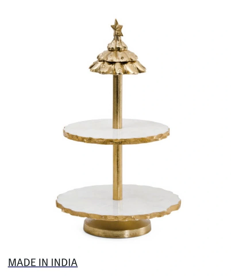 2-Tier Marble and Gold Christmas Tree Serving Stand