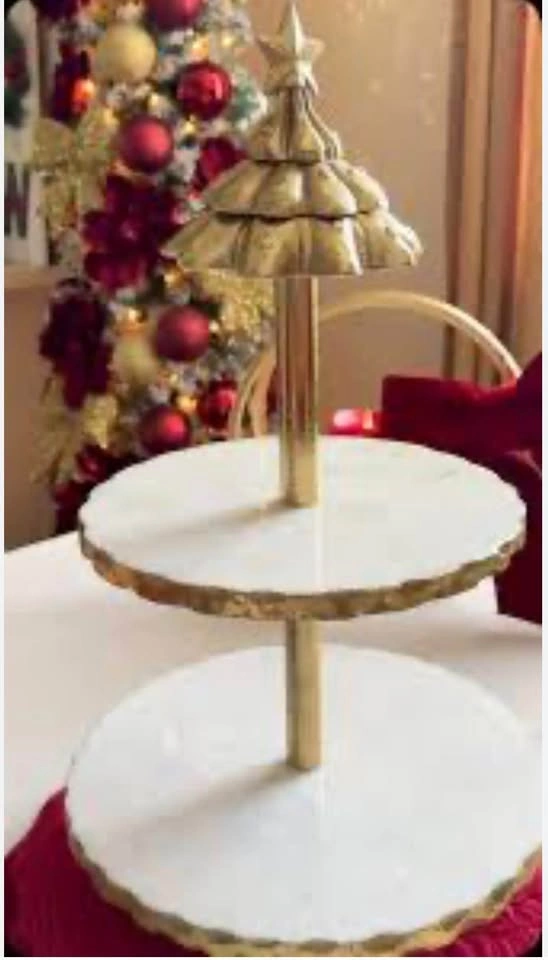 2-Tier Marble and Gold Christmas Tree Serving Stand - photo 2