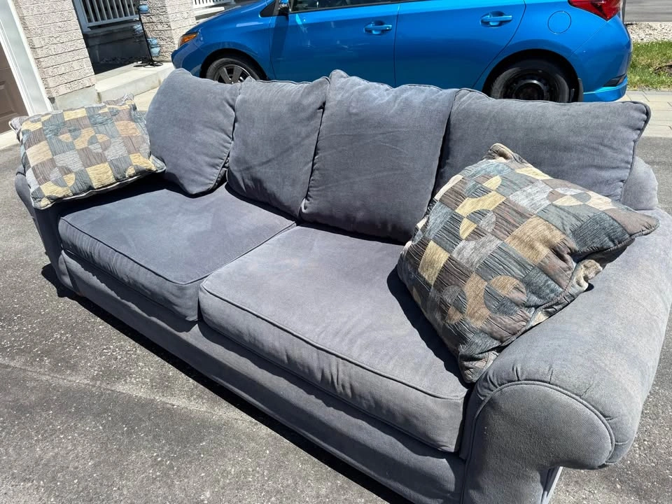 Grey/blue Fabric Sofa with Rolled Arms - photo 2