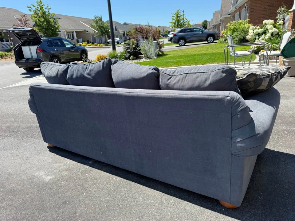 Grey/blue Fabric Sofa with Rolled Arms - photo 4