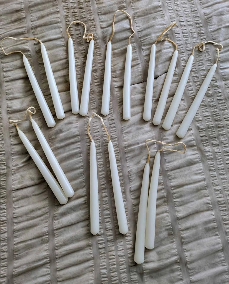 Hand-Dipped White Taper Candles - Set of 16