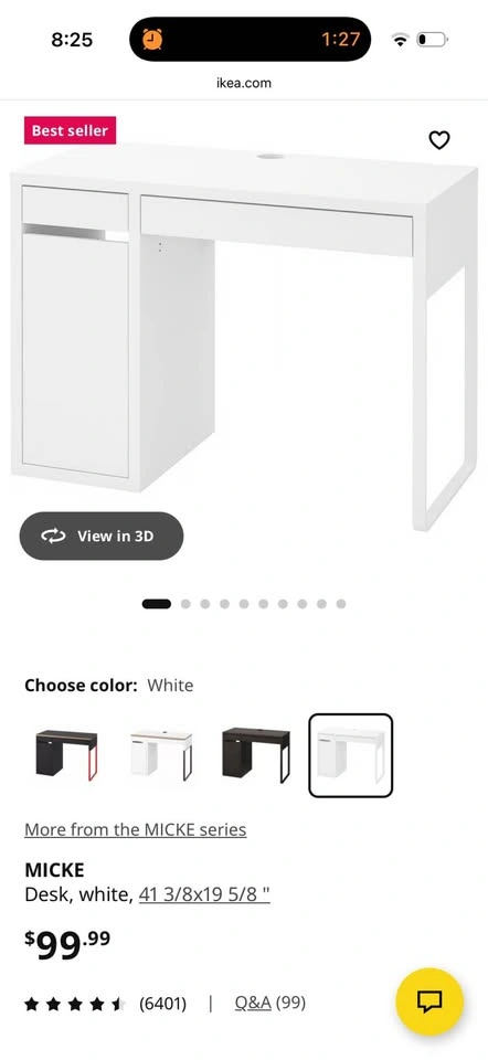 White MICKE desk with cabinet attached - photo 3