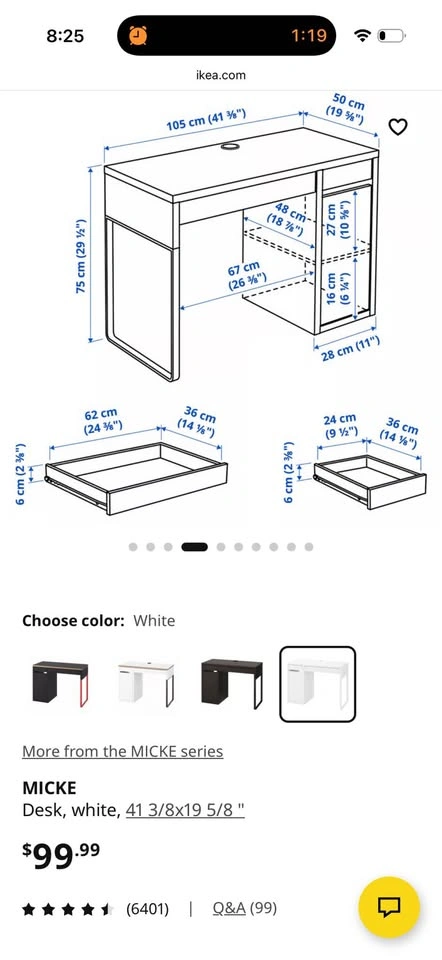 White MICKE desk with cabinet attached - photo 4
