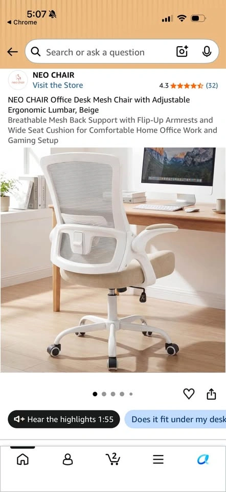 Beige desk chair with back support and adjustable height - photo 2